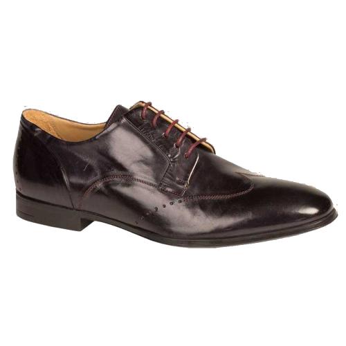 Bacco Bucci "Mileti" Black Genuine Burnished Calfskin Wing Tip Oxford Shoes 2794-88.